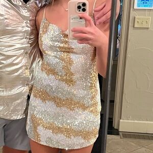 Selfie Leslie Gold and Silver Sequin Mini Dress